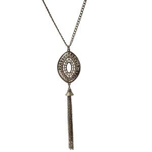 Vintage Gold Tone Chain Tassel Pendant Necklace Elegant Statement Jewelry Women